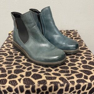 Josef Seibel Lina Low Wedge Comfort Ankle Boots Leather Dark Green Womens 38/7.5